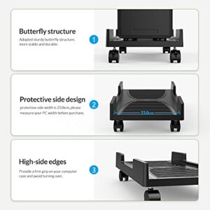 ORICO Computer Tower Stand, Mobile CPU Holder with 4 Caster Wheels Fits for Most Computer Tower, Gaming PC, Printer, Under Desk PC Holder (Black)