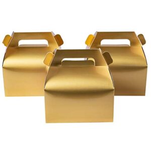 ONE MORE 50-Pack Gable Metallic Gold Candy Treat Boxes,Small Goodie Gift Boxes for Wedding and Birthday Party Favors Box 6.2 x 3.5 x 3.5 inch