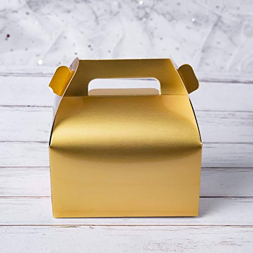 ONE MORE 50-Pack Gable Metallic Gold Candy Treat Boxes,Small Goodie Gift Boxes for Wedding and Birthday Party Favors Box 6.2 x 3.5 x 3.5 inch