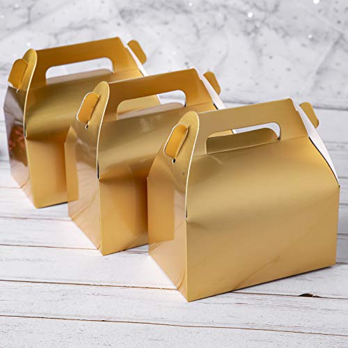 ONE MORE 50-Pack Gable Metallic Gold Candy Treat Boxes,Small Goodie Gift Boxes for Wedding and Birthday Party Favors Box 6.2 x 3.5 x 3.5 inch