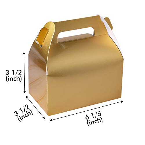 ONE MORE 50-Pack Gable Metallic Gold Candy Treat Boxes,Small Goodie Gift Boxes for Wedding and Birthday Party Favors Box 6.2 x 3.5 x 3.5 inch