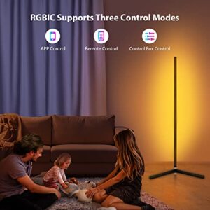 RGB Corner Floor Lamp, Bluetooth APP and Remote Control Music Sync LED Modern Floor Lamp for Living Room, RGBIC Technology, Light Timing, 398 Dimmable Modes, 64.5" RGB Color Changing Mood Lighting