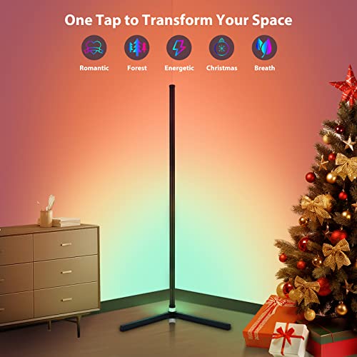 RGB Corner Floor Lamp, Bluetooth APP and Remote Control Music Sync LED Modern Floor Lamp for Living Room, RGBIC Technology, Light Timing, 398 Dimmable Modes, 64.5" RGB Color Changing Mood Lighting