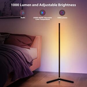 RGB Corner Floor Lamp, Bluetooth APP and Remote Control Music Sync LED Modern Floor Lamp for Living Room, RGBIC Technology, Light Timing, 398 Dimmable Modes, 64.5" RGB Color Changing Mood Lighting