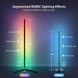 RGB Corner Floor Lamp, Bluetooth APP and Remote Control Music Sync LED Modern Floor Lamp for Living Room, RGBIC Technology, Light Timing, 398 Dimmable Modes, 64.5" RGB Color Changing Mood Lighting