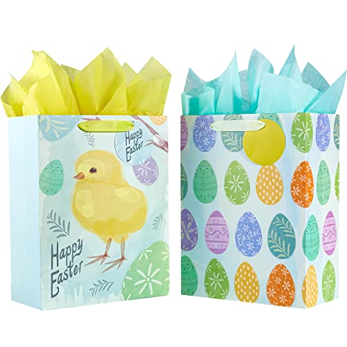 SUNCOLOR 2 Pack 13" Large Easter Gift Bags for Kids