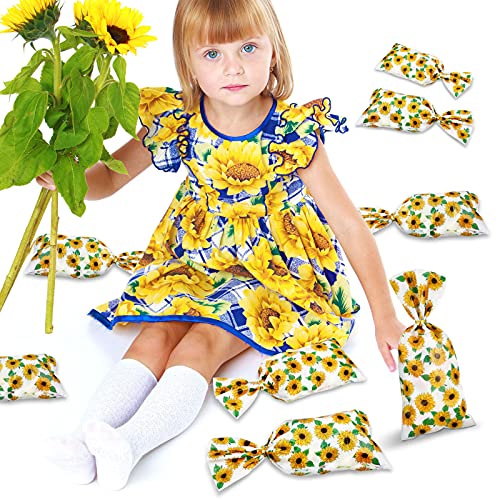 100 Pieces Sunflower Cellophane Bags Sunflower Party Reception Bags Sunflower Party Treat Candy Bags Sunflower Plastic Goodie Storage Bags with 150 Pieces Gold Twist Ties for Party Favors