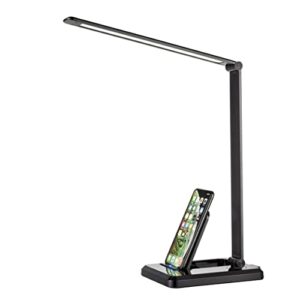 fugetek led desk office lamp with wireless charger & usb charging port, touch control, 5 lighting modes, 30/60 min auto timer, eye-caring, dimmer, black