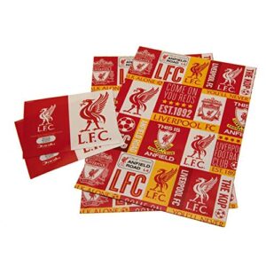 official liverpool football club gift wrapping paper, includes 2 sheets and 2 gift tags