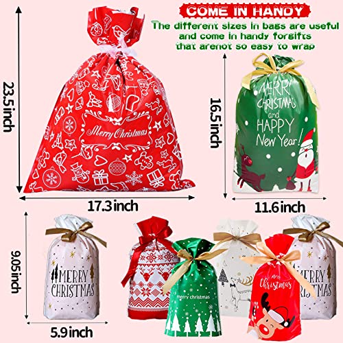 Funnlot Christmas Drawstring Gift Bags 32PCS in 7 Styles Christmas Wrapping Bags Xmas Treats Bags Christmas Party Favor Pouch Goody Sweet Treat Candy Bags with Ribbon Ties Christmas Gift Bags Drawstring