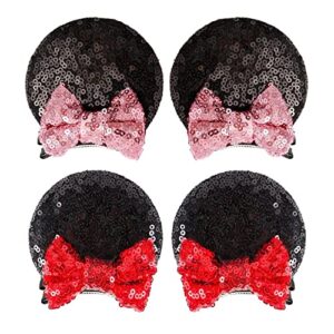 2 pairs sequin mouse ears hair clip birthday mouse ear bows clip for kids girls women, mice ears hair accessories for glitter party princess decoration cosplay birthday christmas party (black)