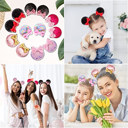 2 Pairs Sequin Mouse Ears Hair Clip birthday mouse ear Bows clip for Kids Girls Women, Mice Ears Hair Accessories for Glitter Party Princess Decoration Cosplay Birthday Christmas Party (black)