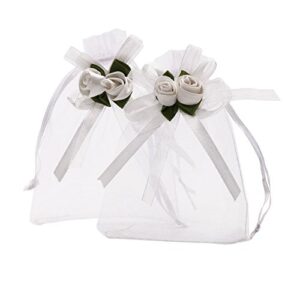 sumdirect rose organza gift bags – 50pcs 4×5 inch white wedding favor gift bags, jewelry pouches with drawstring for party wedding christmas valentine