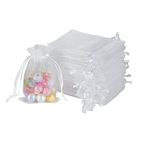 YQL Mini Organza Bags,100PCS 2x3 Inch White Organza Jewelry Pouches Mini Mesh Bags Organza Drawstring Bags Wedding Party Christmas Gift Candy Bag