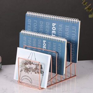 Simmer Stone Incline File Sorter, 7 Slot Magazine Holder for Letter, Document, Folder and Book, Metal Desktop Organizer Rack for Home, School and Office, Rose Gold