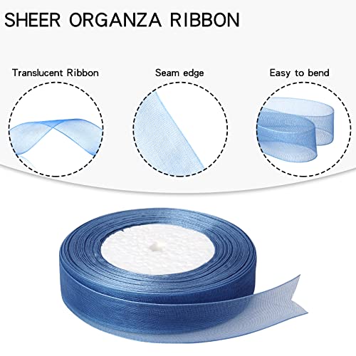 Hiswan 3/4 inch Royal Blue Sheer Organza Ribbon 50 Yards Chiffon Ribbon for Gift Wrapping Wedding Bouquet Crafts