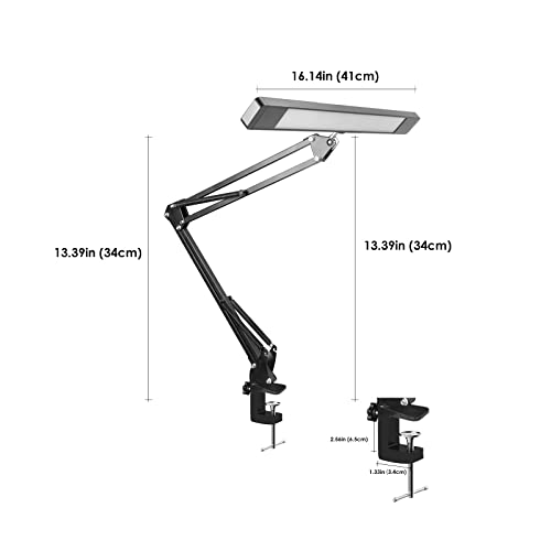 Wellwerks LED Desk Lamp, Swing Arm Lamp with Architect Clamp, 3 Color Modes, 10 Dimmable Brightness, Adjustable Desk Light Eye-Care Table Lamp, Desk Lamps for Home Office, Study, Reading