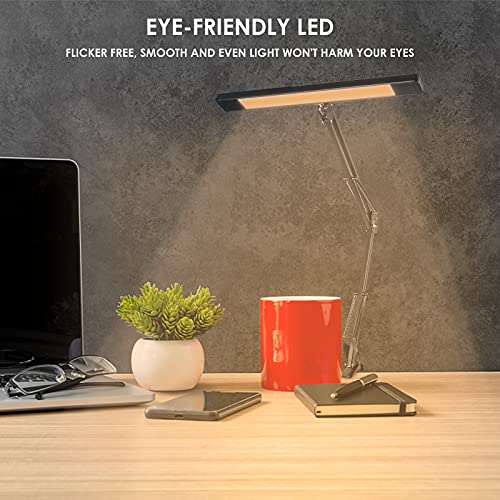 Wellwerks LED Desk Lamp, Swing Arm Lamp with Architect Clamp, 3 Color Modes, 10 Dimmable Brightness, Adjustable Desk Light Eye-Care Table Lamp, Desk Lamps for Home Office, Study, Reading