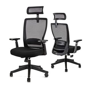 h honsit big and tall office chair- ergonomic mesh office chair with 3d armrest, adjustable headrest and sponge lumbar support, comfortable tilt function executive swivel office chair,300lbs