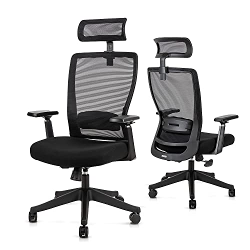 H HONSIT Big and Tall Office Chair- Ergonomic Mesh Office Chair with 3D Armrest, Adjustable Headrest and Sponge Lumbar Support, Comfortable Tilt Function Executive Swivel Office Chair,300lbs