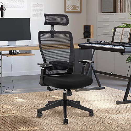 H HONSIT Big and Tall Office Chair- Ergonomic Mesh Office Chair with 3D Armrest, Adjustable Headrest and Sponge Lumbar Support, Comfortable Tilt Function Executive Swivel Office Chair,300lbs