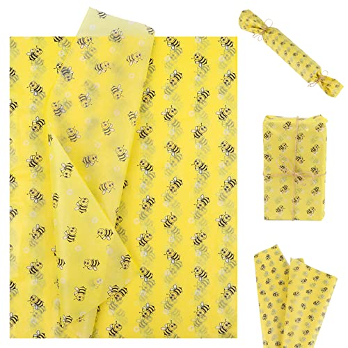 Kavoc 100 Sheet Honey Bee Tissue Paper Spring Summer Tissue Paper Light Yellow Bee Pattern Wrapping Tissue Paper for Birthday Baby Shower Party Favor Decor Craft Gift Packing Bag Box, 13.8 x 19.7