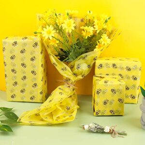 Kavoc 100 Sheet Honey Bee Tissue Paper Spring Summer Tissue Paper Light Yellow Bee Pattern Wrapping Tissue Paper for Birthday Baby Shower Party Favor Decor Craft Gift Packing Bag Box, 13.8 x 19.7