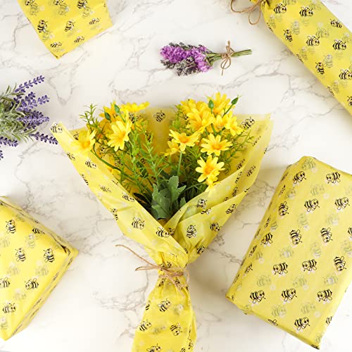 Kavoc 100 Sheet Honey Bee Tissue Paper Spring Summer Tissue Paper Light Yellow Bee Pattern Wrapping Tissue Paper for Birthday Baby Shower Party Favor Decor Craft Gift Packing Bag Box, 13.8 x 19.7