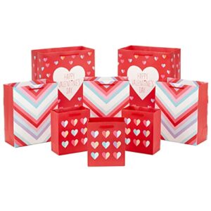 hallmark valentine’s day assorted size gift bags (8 bags: 3 small 6″, 3 medium 9″, 2 large 13″) hearts and stripes
