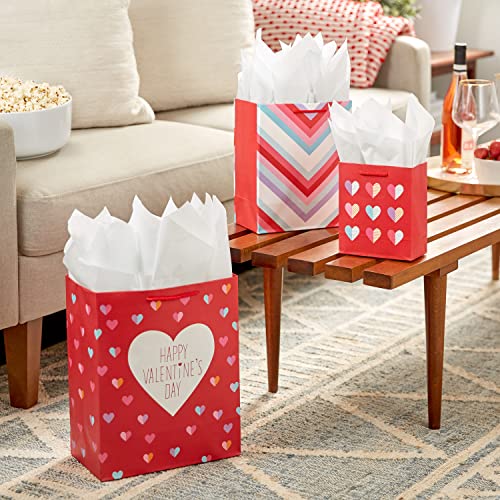 Hallmark Valentine's Day Assorted Size Gift Bags (8 Bags: 3 Small 6", 3 Medium 9", 2 Large 13") Hearts and Stripes