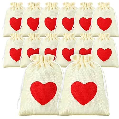 40 Pcs Valentine's Gift Bag Heart Burlap Bags 4 x 6 Inch Valentine's Day Burlap Drawstring Bag Candy Pouches Wedding Favors Small Jewelry Bags for Wedding Birthday Baby Shower Valentine's Day