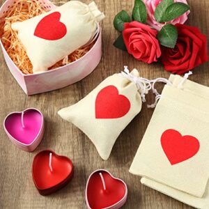 40 Pcs Valentine's Gift Bag Heart Burlap Bags 4 x 6 Inch Valentine's Day Burlap Drawstring Bag Candy Pouches Wedding Favors Small Jewelry Bags for Wedding Birthday Baby Shower Valentine's Day