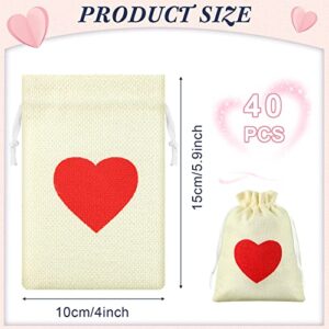 40 Pcs Valentine's Gift Bag Heart Burlap Bags 4 x 6 Inch Valentine's Day Burlap Drawstring Bag Candy Pouches Wedding Favors Small Jewelry Bags for Wedding Birthday Baby Shower Valentine's Day