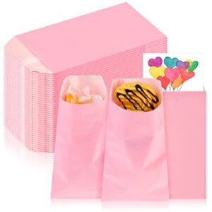 geyee 200 pcs pink small paper treat sacks 3.1 x 5.9 inches candy buffet bags small flat kraft paper bags bulk for snack cookie popcorn candy sandwich gift party