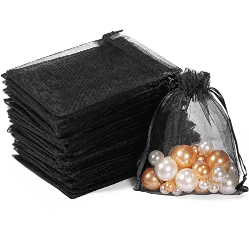 Mudder 50 Pack Organza Gift Bags Wedding Party Favor Bags Jewelry Pouches Wrap, 4 x 4.72 Inches (Black)