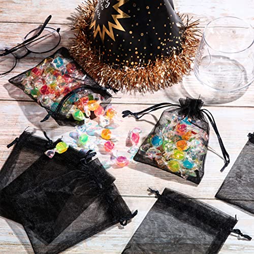 Mudder 50 Pack Organza Gift Bags Wedding Party Favor Bags Jewelry Pouches Wrap, 4 x 4.72 Inches (Black)