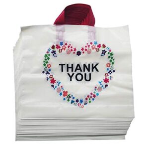 50pcs beige thank you bags for small business,boutique bags with soft loop handle,plastic christmas bags,size:15″x12″x3″（38 * 30 * 8cm 2.8 mil