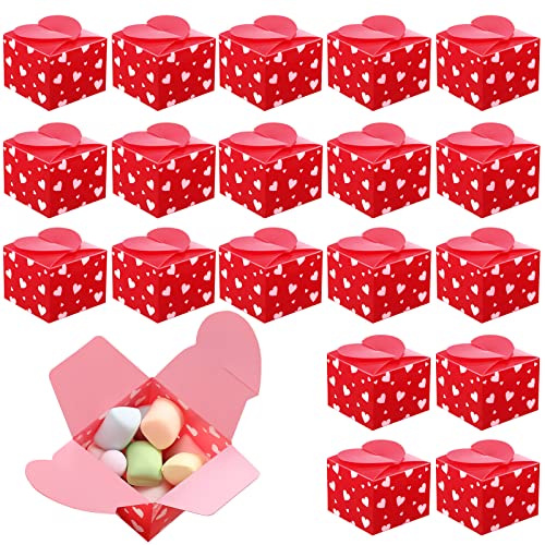 Valentine's Day Candy Boxes Plastic Waterproof Treat Boxes Small Gift Boxes Heart Shaped Valentines Wedding Party Favors Supplies 2.56 x 2.56 Inch (20 Pieces)