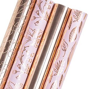 WRAPAHOLIC Wrapping Paper Roll - Metallic Rose Gold and Pink Set for Birthday, Holiday, Wedding, Baby Shower - 4 Rolls - 30 inch X 120 inch Per Roll