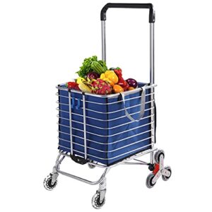 grocery cart with wheels folding shopping cart with large heavy-duty and rolling swivel wheels, utility lightweight stair climbing cart with removable waterproof canvas bag