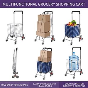 Grocery Cart with Wheels Folding Shopping Cart with Large Heavy-Duty and Rolling Swivel Wheels, Utility Lightweight Stair Climbing cart with Removable Waterproof Canvas Bag