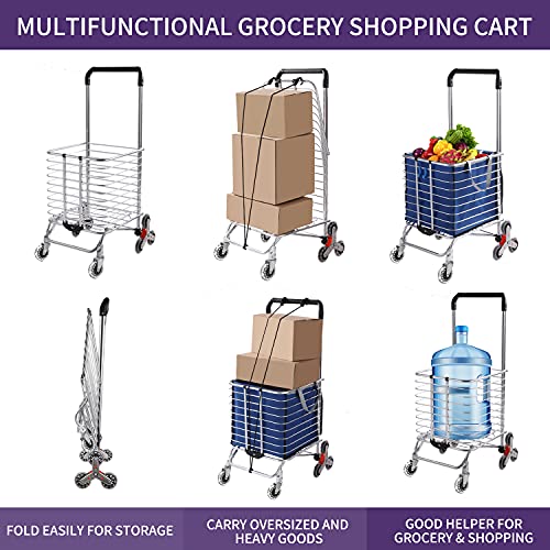 Grocery Cart with Wheels Folding Shopping Cart with Large Heavy-Duty and Rolling Swivel Wheels, Utility Lightweight Stair Climbing cart with Removable Waterproof Canvas Bag