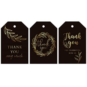 whaline 120pcs thank you tags black bronzing paper tags with 98.4ft hemp rope hanging labels name tags for wedding baby shower birthday thanksgiving party diy gift wrapping favor decor, 3 designs