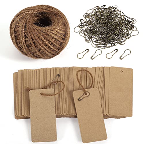 100 pcs Gift Tags with String,Kraft Paper Blank Marking Tags with Safety Pins,Name Tags for Gift Bags Label Clothes Arts and Crafts