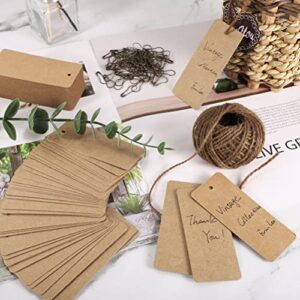 100 pcs Gift Tags with String,Kraft Paper Blank Marking Tags with Safety Pins,Name Tags for Gift Bags Label Clothes Arts and Crafts