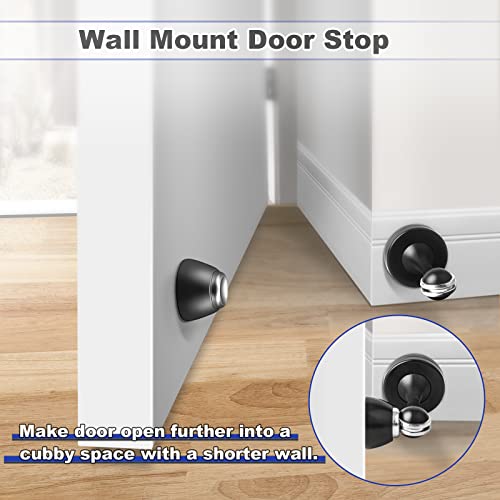 KOLAKO Door Stopper, Magnetic Door Stops, Brushed Satin Nickel, 2 Pack Wall Floor Mounted Black Magnetic Door Catch Door Holder, Stainless Steel Metal Soft-Catch Doorstop Door Stopper