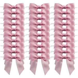 7rainbows 30pcs boutique 2.5″ pink satin ribbon twist tie bows for tying up packages gift wrapping