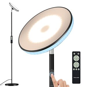 floor lamp,42w 3200lm modern torchiere sky led lamps,bright tall standing pole light with remote,5 color temperatures dimmable,memory function & 1/2/3h timer for living room,bedroom,office-(black)