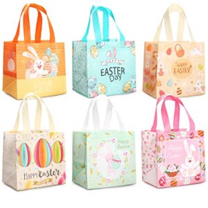 6pcs easter egg hunt bags happy easter bunny carrot chick egg gift bags with handles, easter treat bags, multifunctional non-woven easter bags for gifts wrapping, egg hunt game, easter party supplies , 8.3×7.9×5.9inch