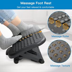 HUANUO Footrest Under Desk - Adjustable Foot Rest with Massage Texture and Roller, Ergonomic Foot Rest with 3 Height Position, 30 Degree Tilt Angle Adjustment for Home, Office